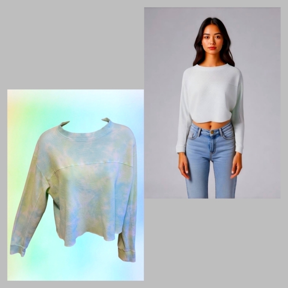 Wild Fable Top womens Small Tie Dye Green Waffle Knit Cropped Y2K Casual T05